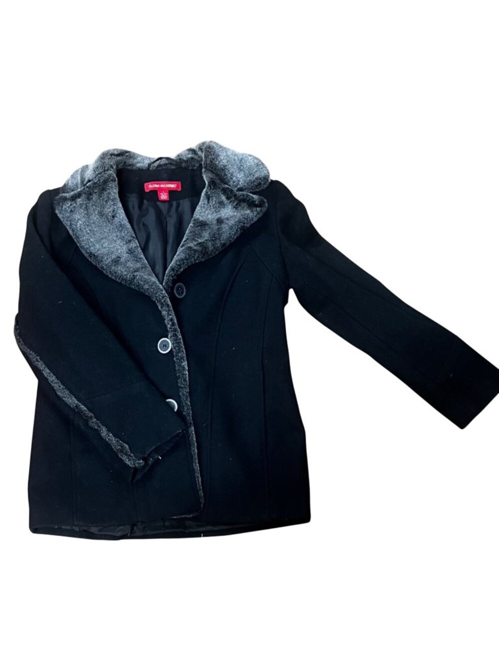 Vintage Gloria Vanderbilt winter coat ladies medium black, gray fur collar and a